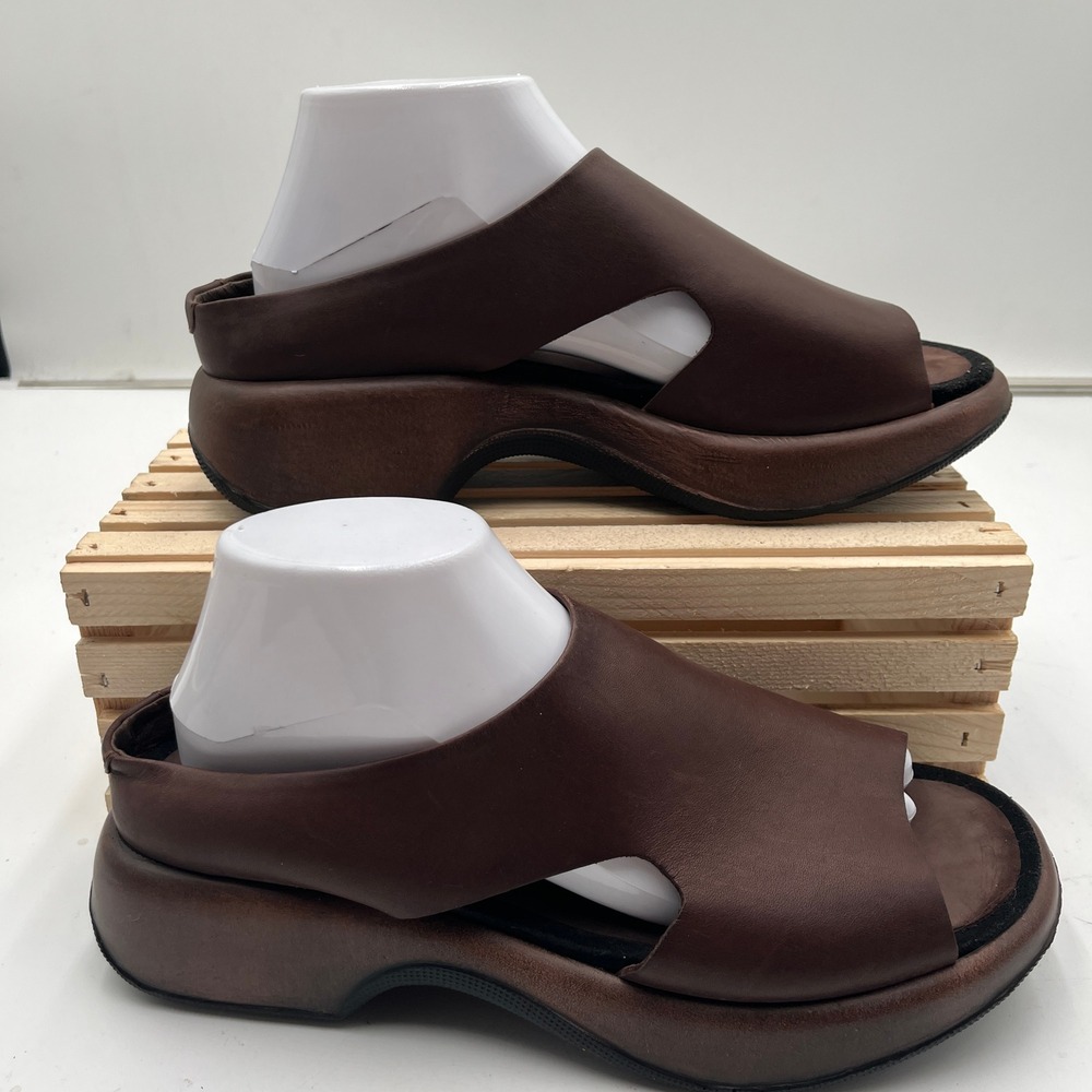 Dansko Slide Sandals 41 Leather Platform Wedge Open Toe Brown Womens
